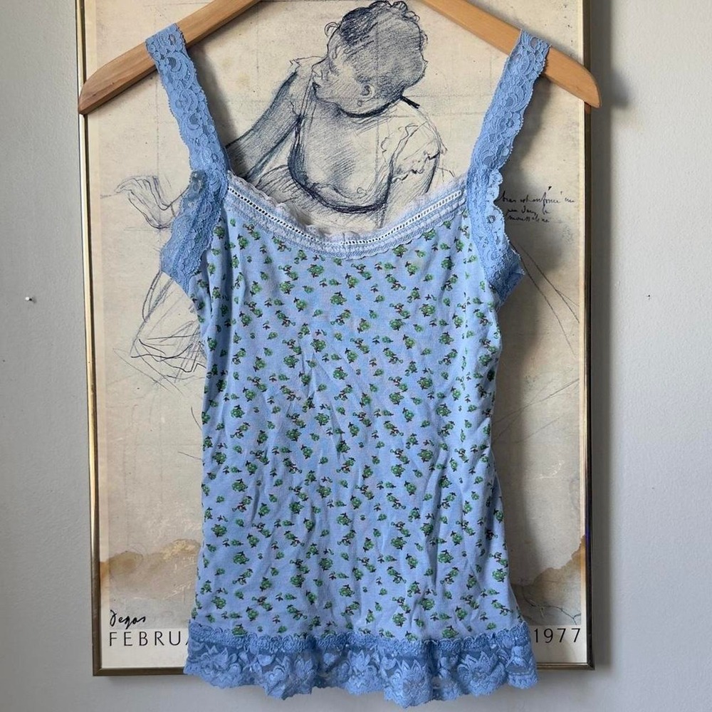 Copper Key Y2K Coquette Blue Floral Lace Cami Tank Top Womens XS/S